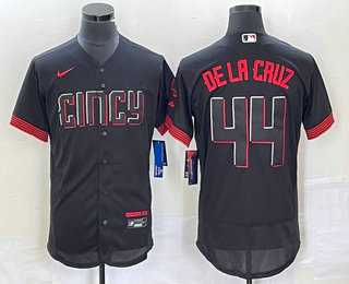 Mens Cincinnati Reds #44 Elly De La Cruz Black 2023 City Connect Flex Base Stitched Baseball Jersey->cincinnati reds->MLB Jersey